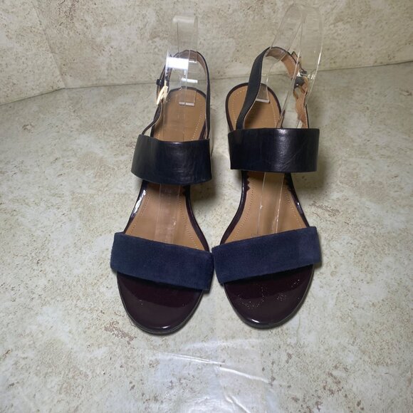 Tory Burch Black Leather Block Heel Sandals With Gold Accent - Picture 3 of 11